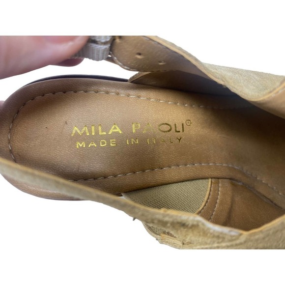 MILE Paoli Suede Wedges Heels Open Toe Nude Beige Women's Size 8.5‎ US - Picture 5 of 5